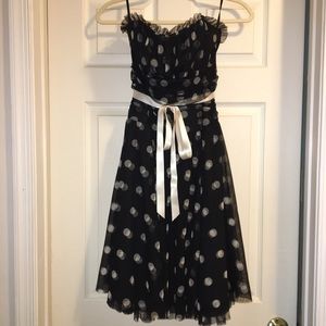 Womans strapless dress black and white polka dots